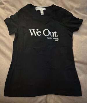 District Made Ladies V-Neck We Out. Harriet Tubman 1849 Graphic T-Shirt